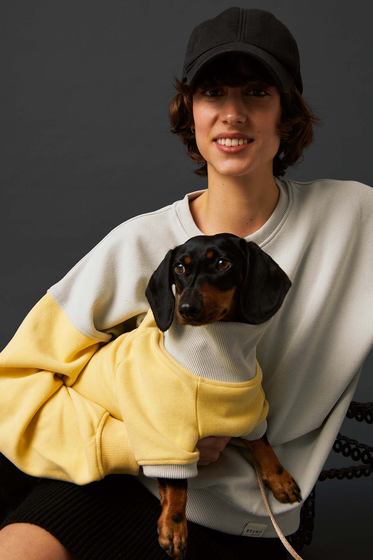 Unisex Oversize Sweatshirt - Taş Grisi/Soluk Sarı - Bruno Society