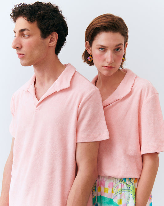 Unisex Havlu Polo T-shirt - Pembe