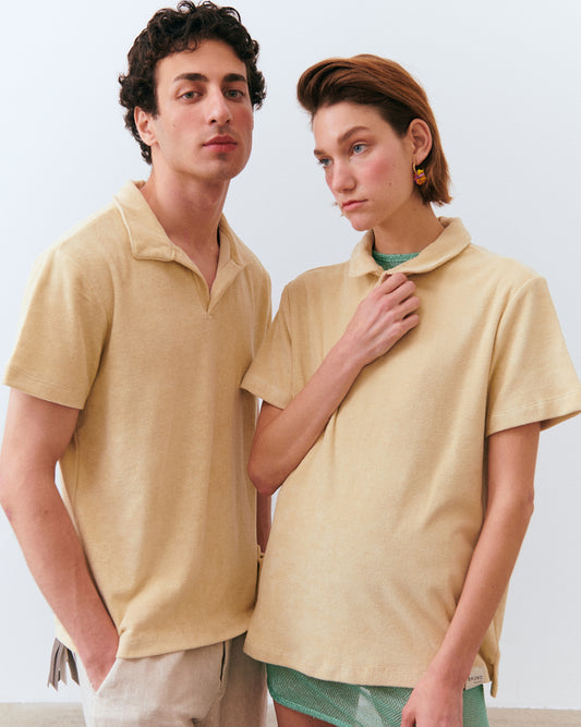 Unisex Havlu Polo T-shirt - Bej