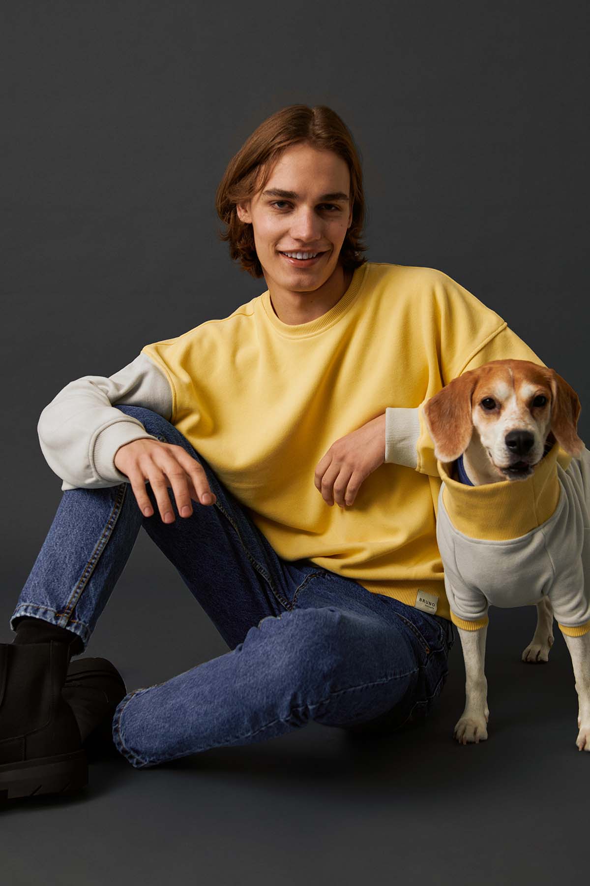 Köpek Sweatshirt - Taş Grisi/Soluk Sarı - Bruno Society